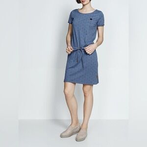 Naketano Schnitzel Dizzel Popizzel Blue Star Print Shirt Dress M